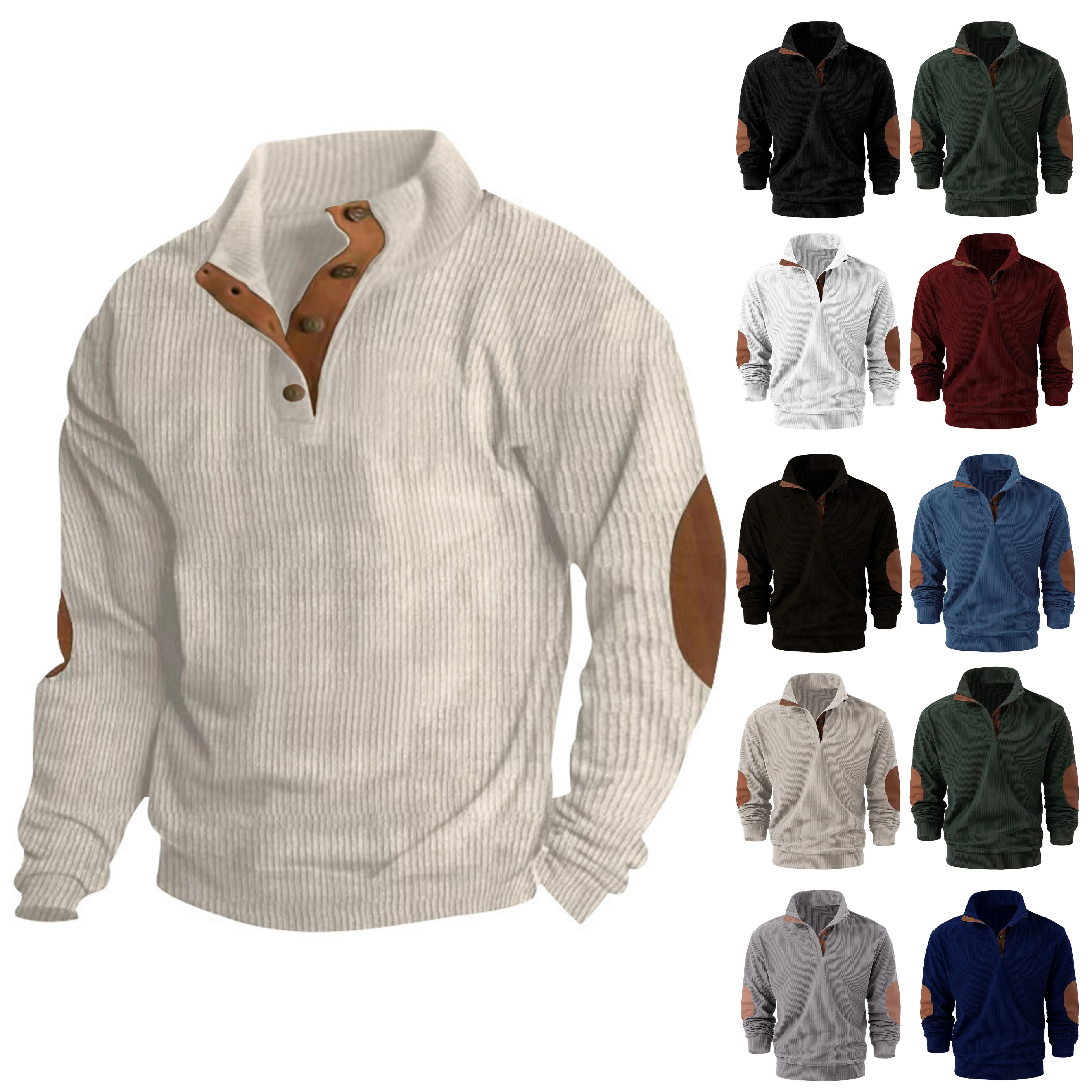 Men's Solid Color Sports Long Sleeve Top – Fashionable Casual Stand-Up Collar Pullover for Spring & Autumn Outdoor Wear