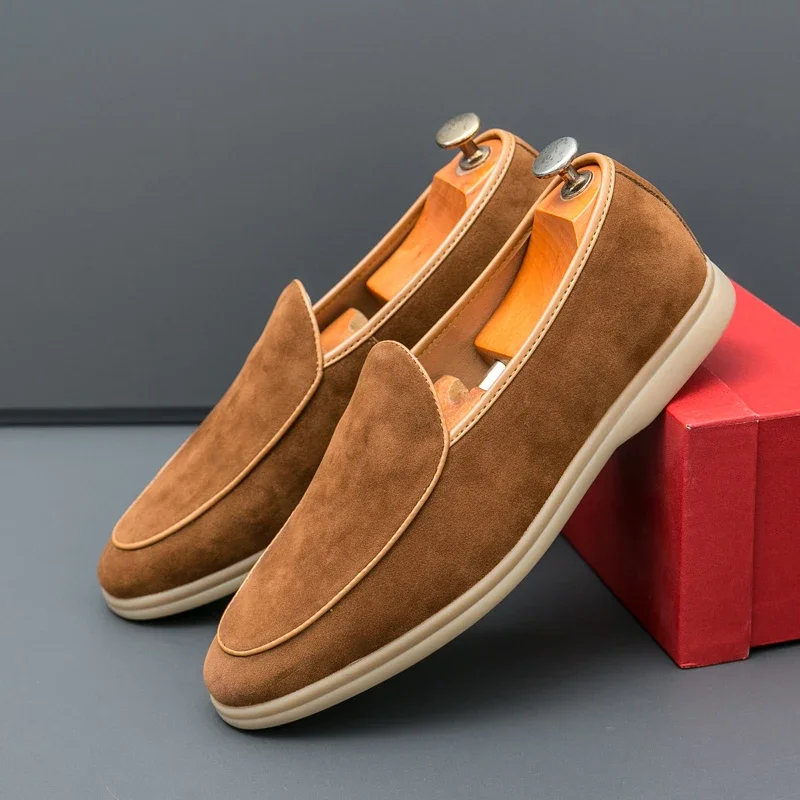 Summer Mens Loafers Luxury Brand Outdoor Casual Shoes Suede Leather Walking Shoes Lace-up Business Mocassin