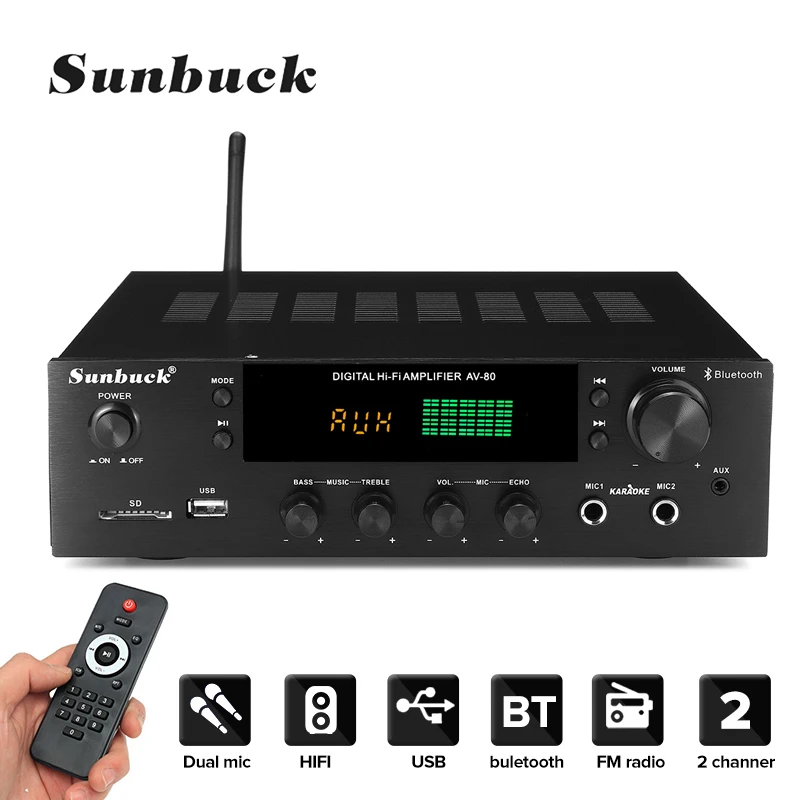 2000W Stereo Digital Technology Power Amplifier 2.0 Channel HIFI Audio Home Theater Amplifiers FM Receiver USB SD bluetooth 5.0