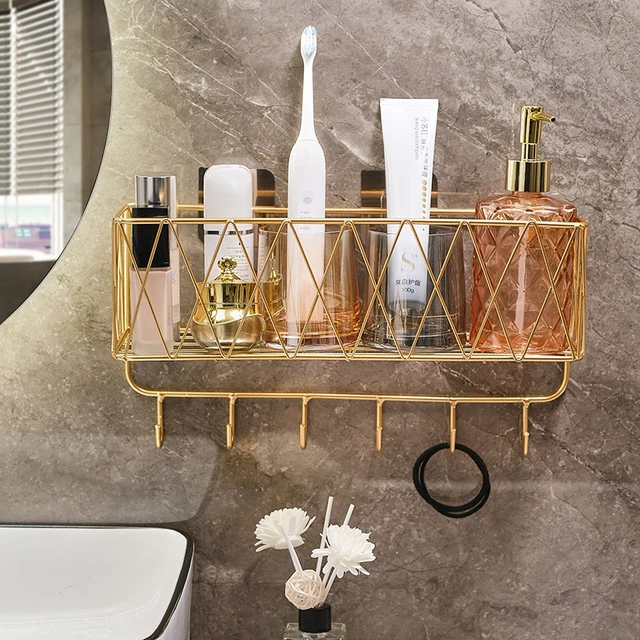 Étagères de salle de bain de luxe sans perçage, panier de