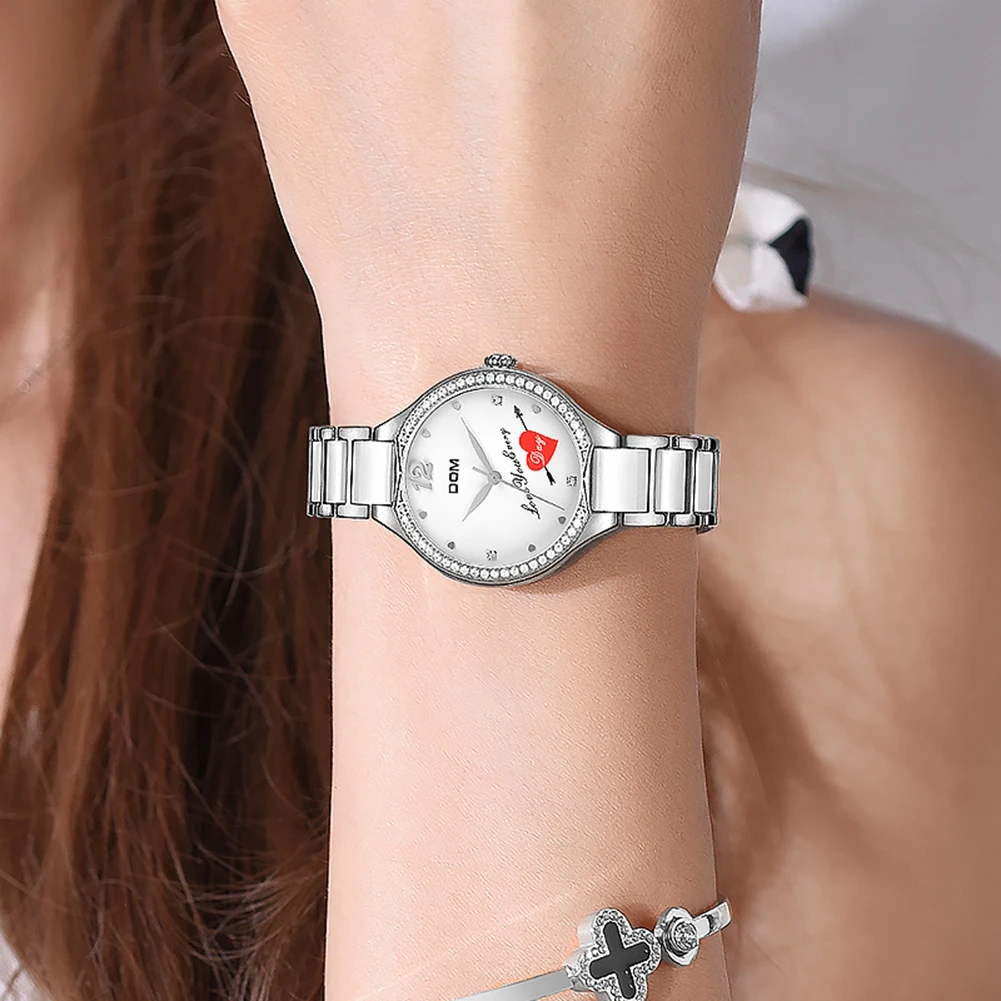 DOM Women Watch Diamonds Wrist Watches Ceramics Watchband Top Luxury Brand Dress Ladies Geneva Quartz Clock waterproof   G-1271