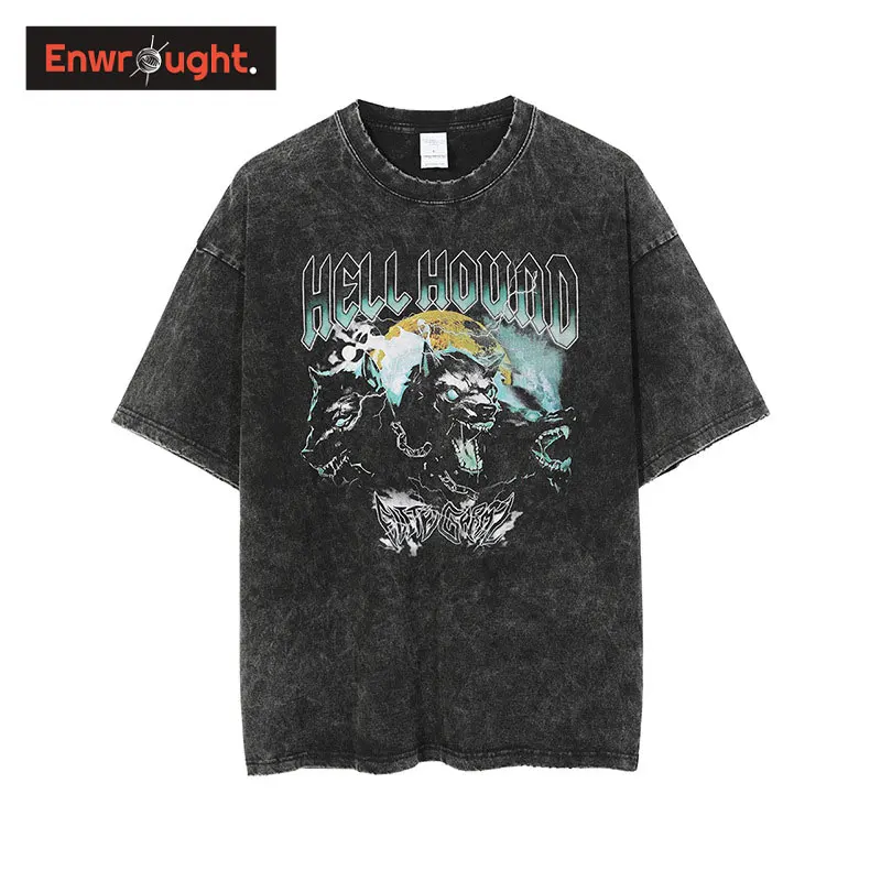 

Hell Hound Graphic T-shirt Hip Hop Dark Style Retro T Shirts Harajuku Streetwear Casual Short Sleeve 100% Cotton Tops Tees Men