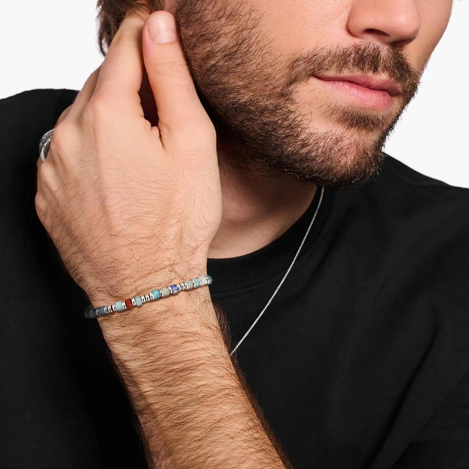 Men's Crystal Wheel Beads Bracelet,4mm Natural Stone Metal Wheel Beaded Bracelet,Adjustable Wristband Gift