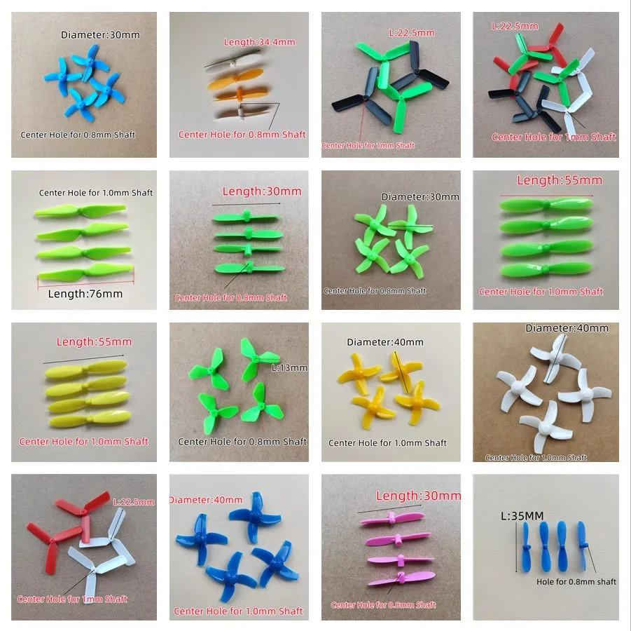 

RC Drone Quadcopter CW CCW 30mm 45mm 40mm 55mm 0.8mm 1.0mm Props Proppellers Prop Fans 4-Blade Rotors Spare Parts Accessories