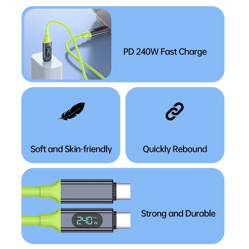 Ultra-Durable Liquid Silicone Type C Fast Charging Cable with LED Display