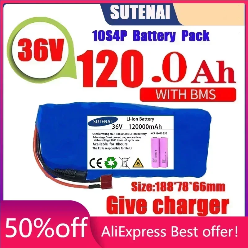 

Original 36V battery 10S4P120Ah battery pack 500W high power battery 42V 120000mAh Ebike electric bike BMS+42V2A Charger