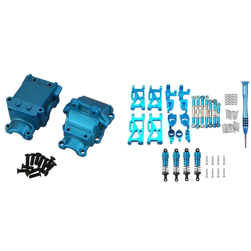 

For Wltoys 1:14 144001 Steering Swing Arm Base C Rear Hub Seat Pull Rod Shock Absorber,Blue & Wave Box Gear Box