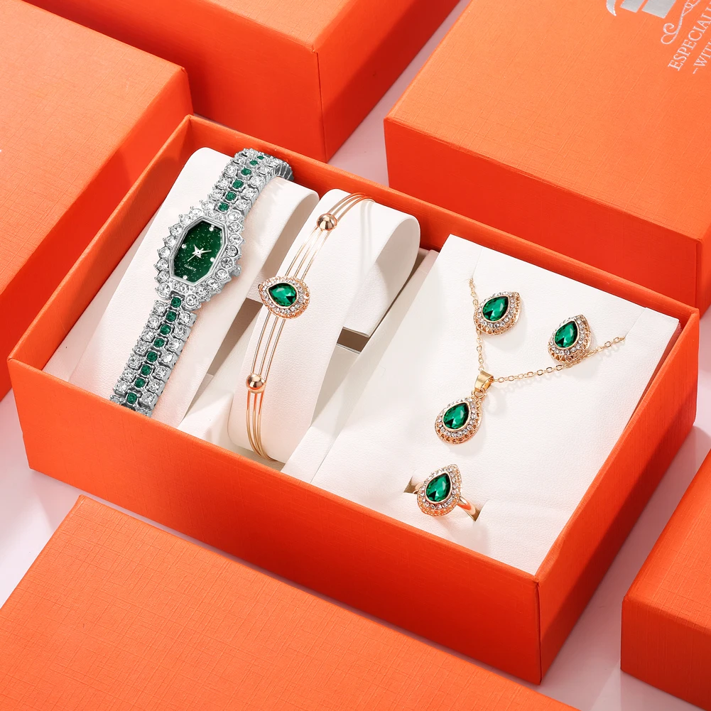 2023 Luxury Watch Present for Women Fashion Diamond Earrings Necklace Jewelry Quartz Ladies Watchees Gift Set Relogio Feminino