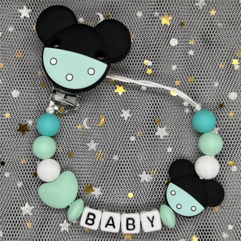 Custom Name Personalized Baby Pacifier Chain Clip Silicone Bead Dummy Nipple Holder Guard Teether Pendant Newborn Gift