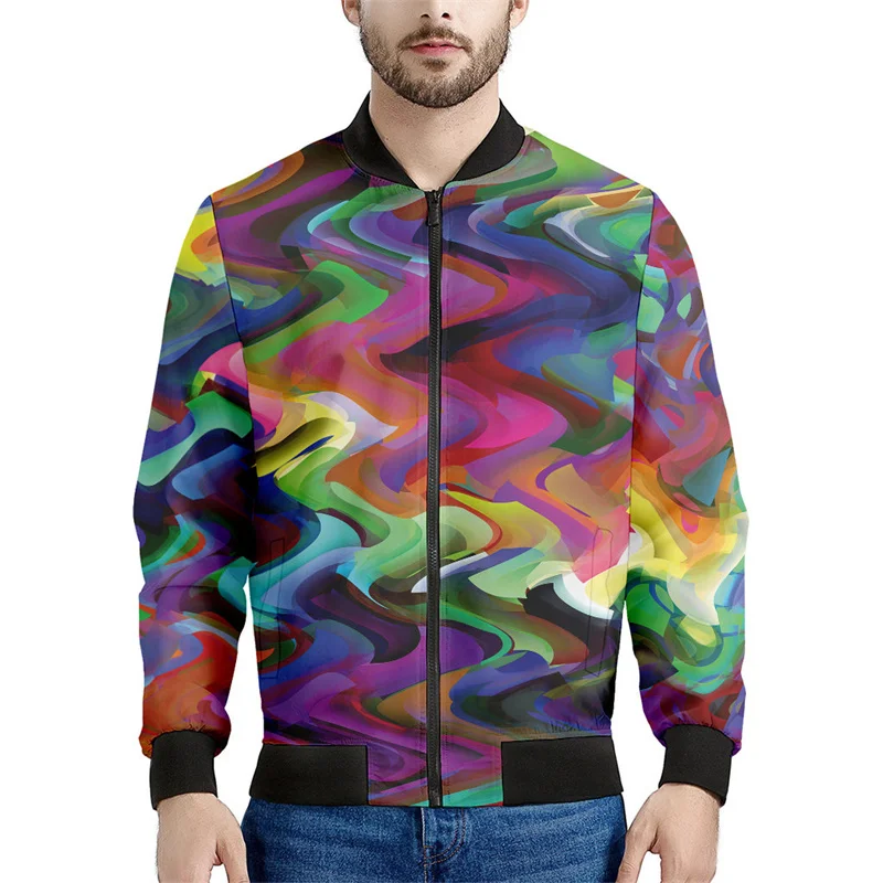 thumbnail image 1 of Chaqueta con cremallera con patrón psicodélico abstracto para hombre, chaqueta holgada informal de manga larga con estampado 3D colorido para otoño, ropa de calle, 1 of 5