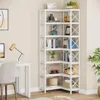 7-Shelf Corner Bookshelf,Large Modern Corner Bookcase, 7-Tier Tall Corner Shelf Storage Display Rack with Metal Frame for Livin 5