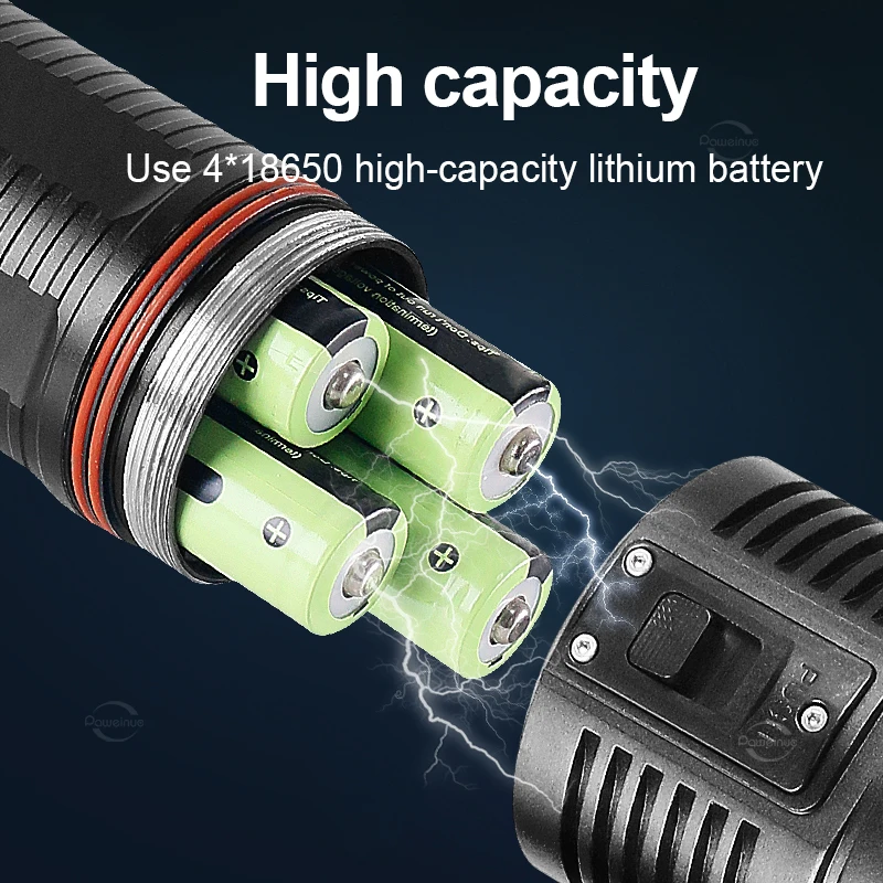 강력한 5 * LED 다이빙 LED 손전등, 다이빙 랜턴, 방수 IPX8 등급 전문 다이빙 조명, 휴대용 토치, 15000mAh