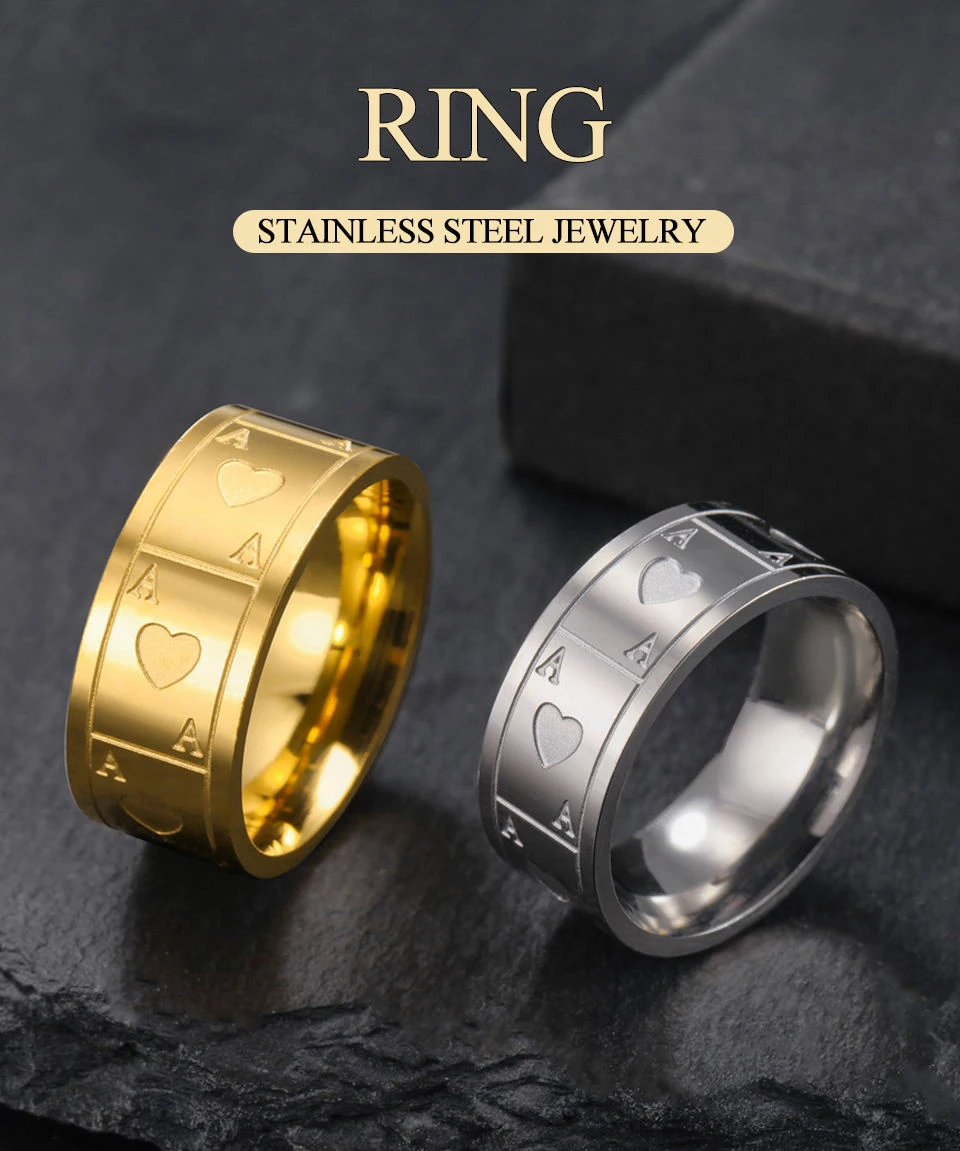 Dawapara Vintage Ass Poker Karte Männer Ring 8mm Unisex Glück Ring Ass der Liebe Edelstahl Ehering Schmuck – Detail 1