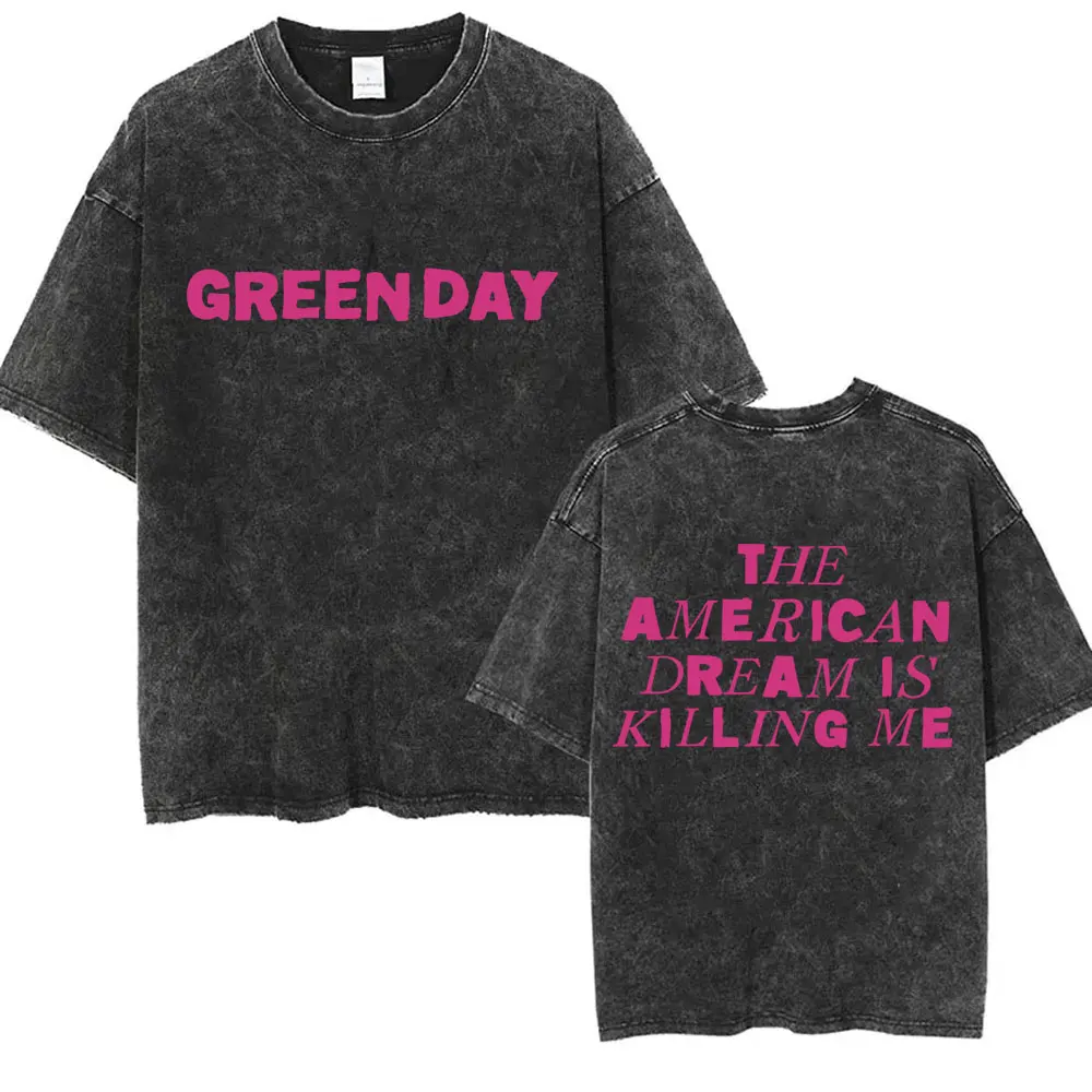 Gewaschenes Vintage Punk Band Green Day Cartoon Lustiges Merch T-Shirt für Männer und Frauen Rock Übergroße T-Shirts Herren Mode T-Shirts – Detail 14