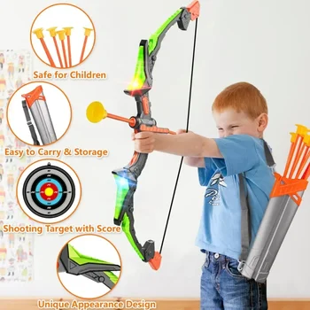 Giocattolo da tiro all'aperto per bambini Arco e freccia Set di tiro con l'arco illuminato Ricurvo per bambini Giocattolo per ragazzi Ragazze Giochi di caccia Regalo di Natale