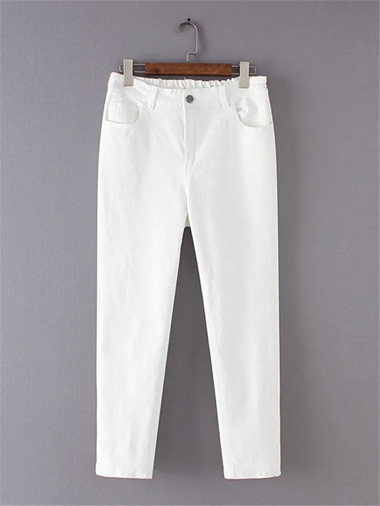 플러스 사이즈 여성 의류 바지, 탄성 허리, 단색, 고탄성 펜슬 바지, 기본 바지, 비만인 여성용 얇은 바지