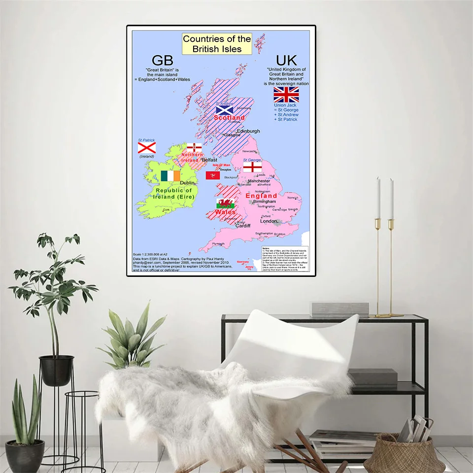 60*90cm Map of The United Kingdom In 2010 Vintage Canvas Painting Wall Art Poster Home Decoration Travel School Supplies