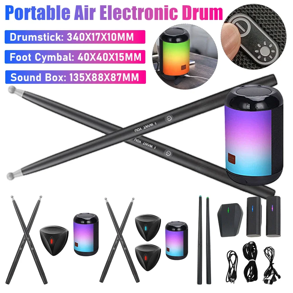 Portable Air Electronic Drum BT Electric Air Drum Set with Drumsticks Foot Pedals with 3.5 Mm Headphone Jack Pocketdrum