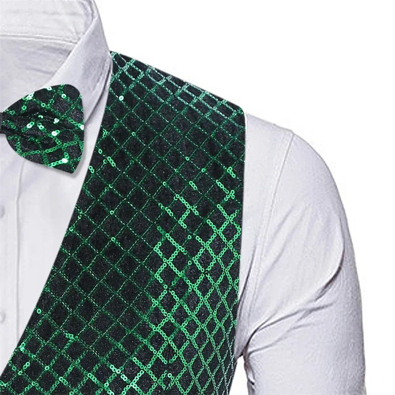 New Men Sequined Suit Vest Host Singer Stage Performance Luxurious Checkered Dress Loose Waistcoat