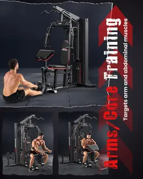 Home Gym, Multifunctional Home Gym Equipment, 150LBS Weight Stack Machine, Workout Station with Pulley System, Fly Chest, and Le 6