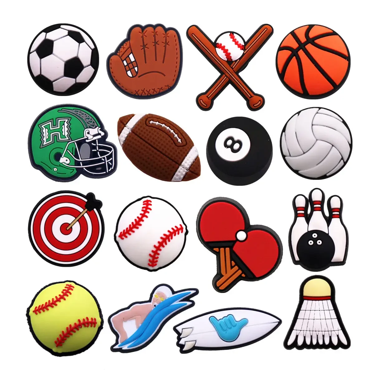 Original Athletic Sports PVC Shoe Charm Accessory - Softball and Surfing Sandal Decoration Pin