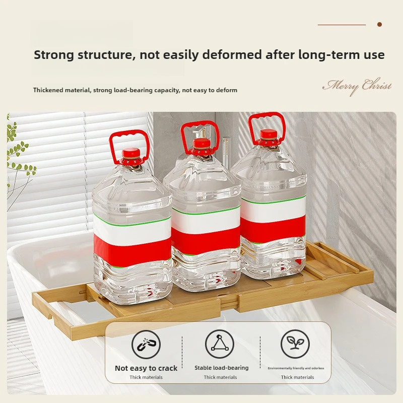 Bamboo Adjustable Bathtub Tray Sturdy Spa Caddy Expandable Bath Storage Shelf Anti-Slip iPad & Wine Holder
