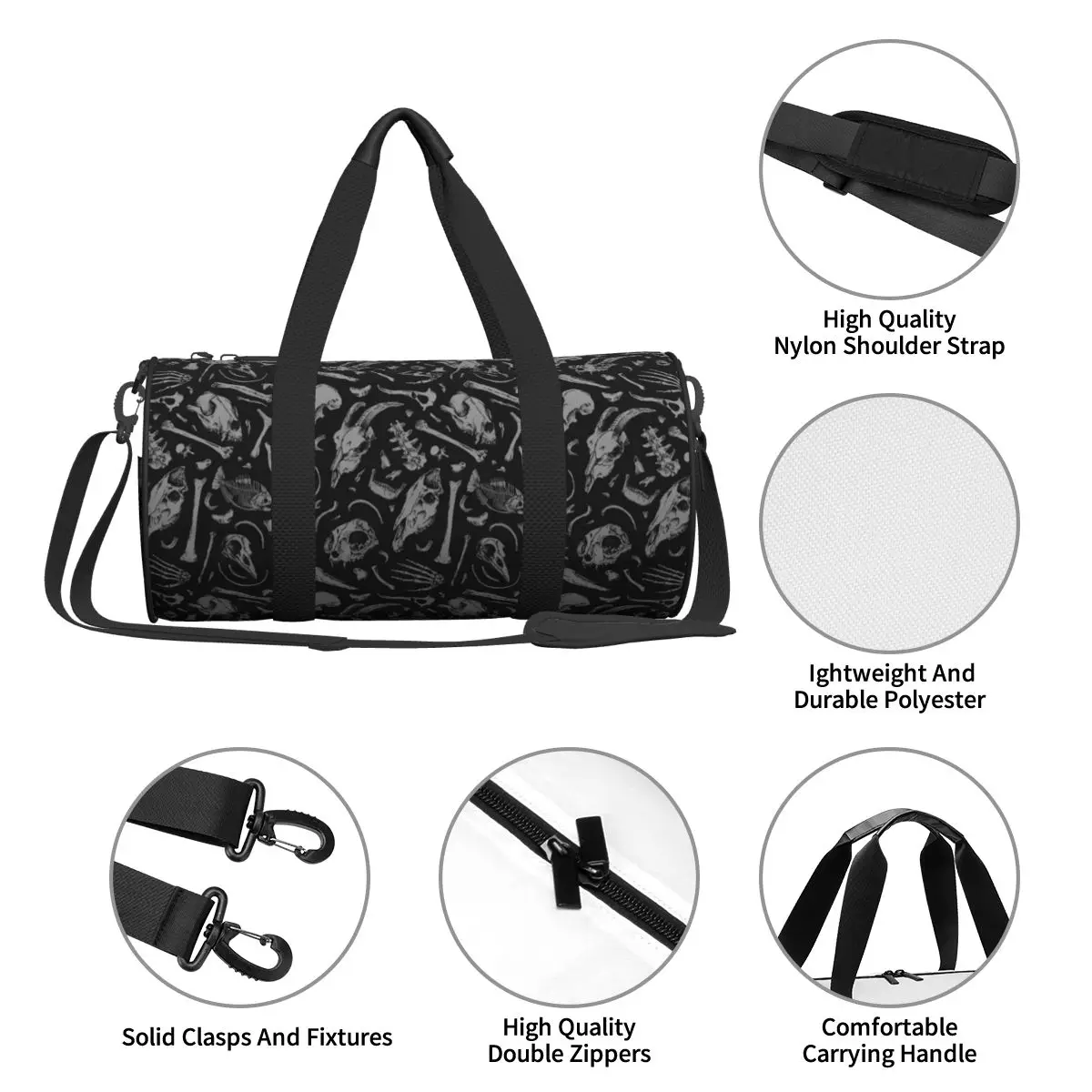 Bones Sports Bags Skull Dark Deniart Travel Gym Bag with Shoes Graphic Handbags Men Design Outdoor Fitness Bag 4