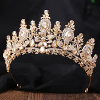 Gold Color Champagne Royal Queen Rhinestone Wedding Crown for Women Crystal Banquet Tiara Party Costume Hair Jewelry Accessories - Image 2