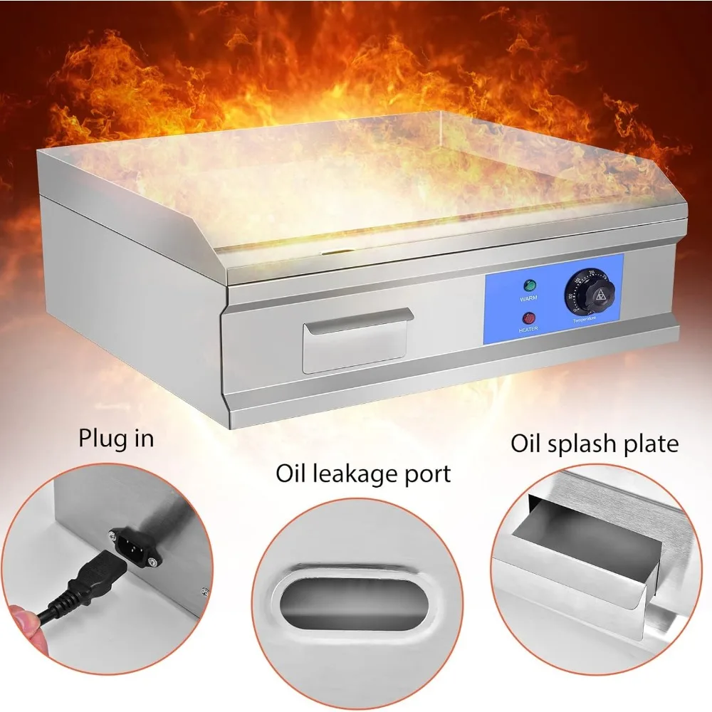 3000W 21.6" Electric Countertop Flat Top Griddle Grill Non-Stick Commercial Restaurant Teppanyaki Grill