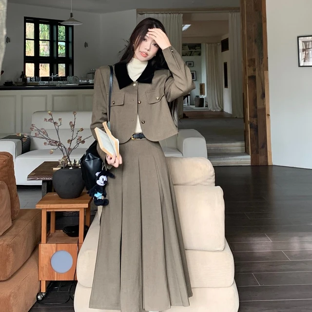 Traje Elegante de Inverno Midi Estilo Britânico para Mulheres Traje Elegante de Inverno Midi Estilo Britânico para Mulheres