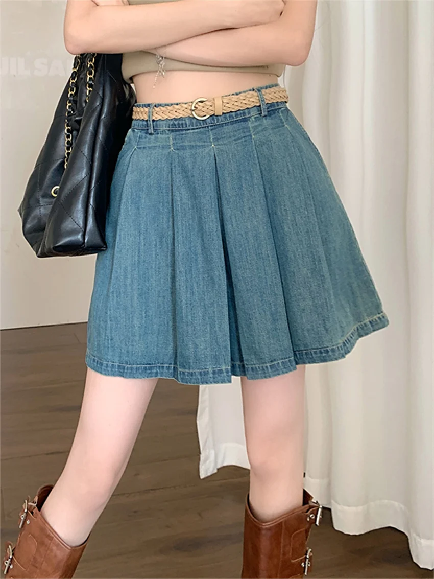 

Мини-юбка Alien Kitty Женская с завышенной талией, плиссированная Облегающая джинсовая юбка-трапеция, свободная офисная уличная одежда из денима, на лето