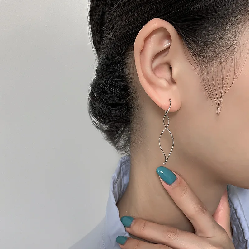 Dangle Earrings CIAXY Silver Color Geometric Curve Design Tassel Earrings for Women Aesthetic Korean Fashion Long Earring Trendy Jewelry