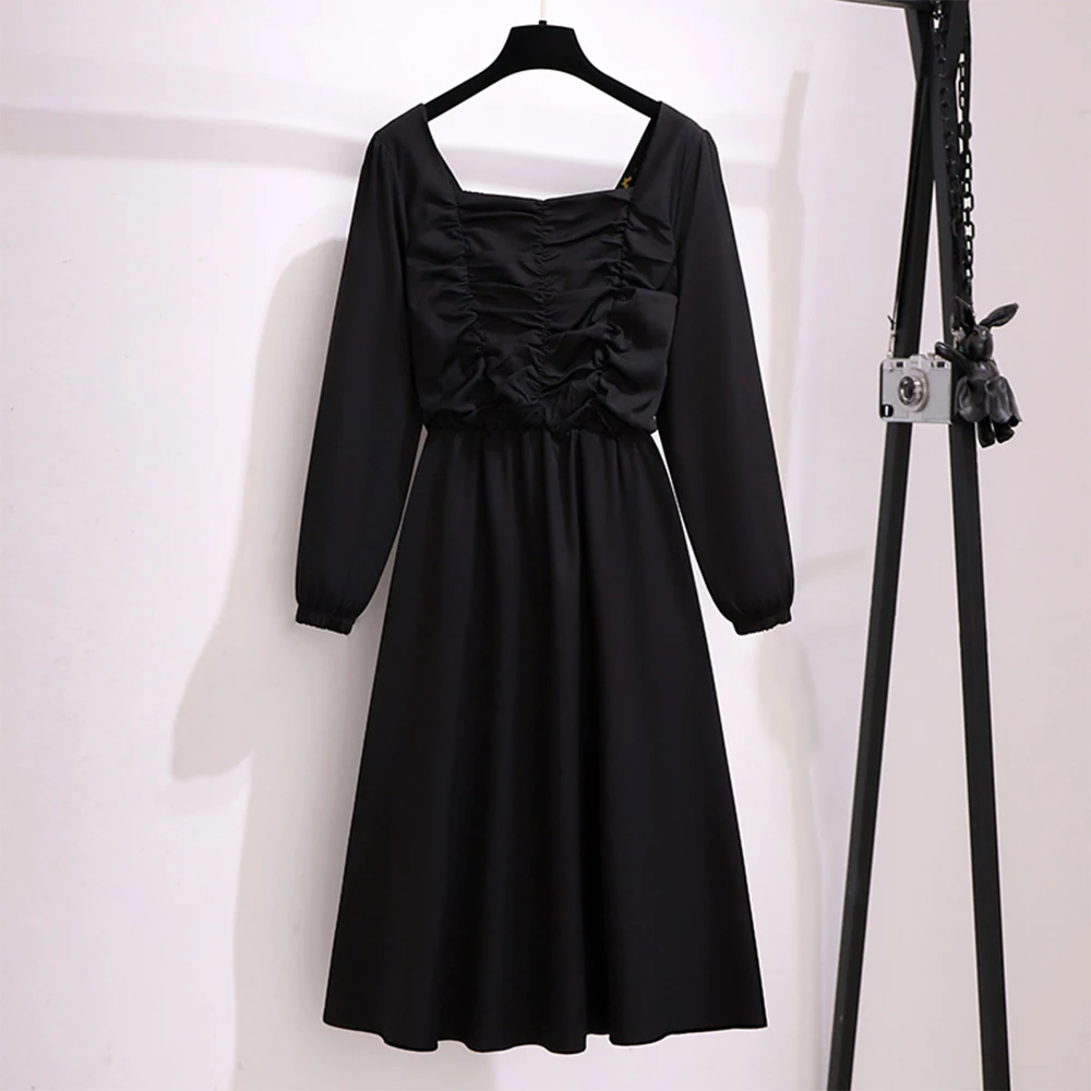 

Plus size women's Spring and autumn casual French dress Black polyester fabric special clearance party dress comfortable