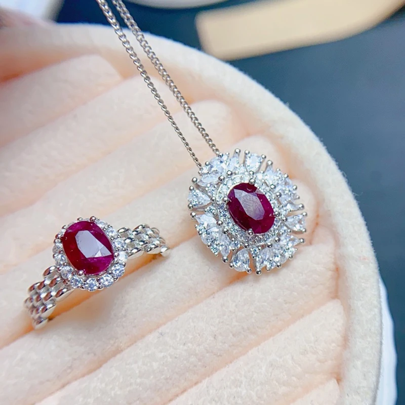 

Natural Ruby jewelry sets for women rings pendant silver 925 luxury gem stones 18k gold plated free shiping items