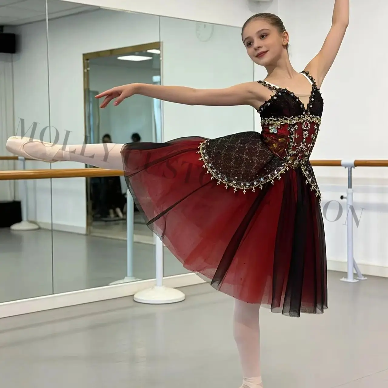 Maßgeschneiderter Esmeralda Don Quixote Ballettrock für Damen und Kinder, Variation für Ballettaufführungen und Wettbewerbe, langer Tüllrock – Detail 8
