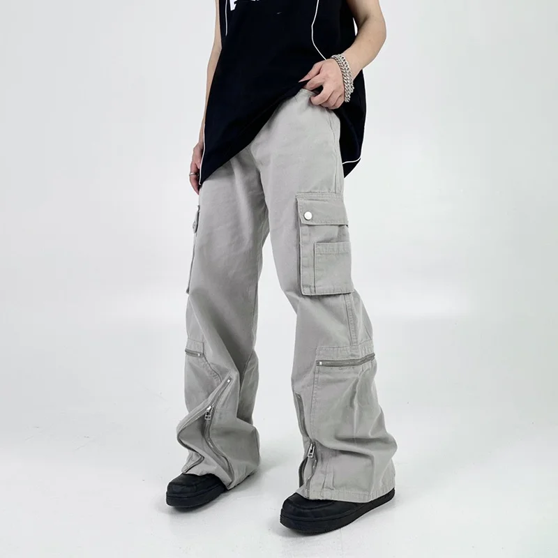 

TINT ERA Cargo Pants Men Zipper Oversize Wide Leg Trousers Male Streetwear Hip Hop Casual Korean Japanese Pocket Safari Style