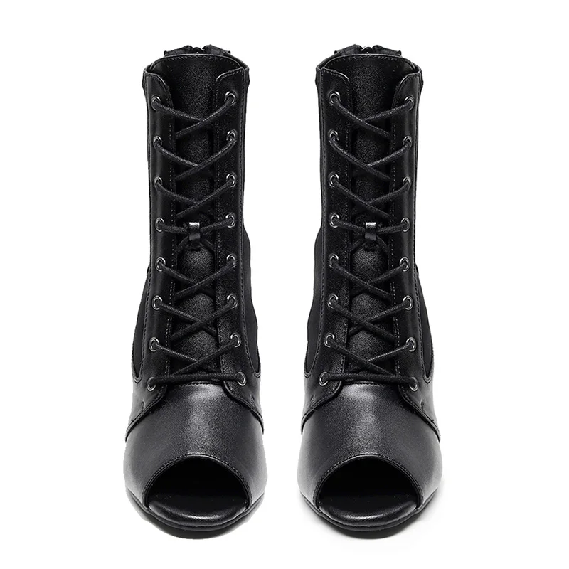 Women's Dance Shoes Girls Tango Salsa Jazz Shoes High Quality Black High-Heeled Dance Boots Girls Stiletto Short Boots 2