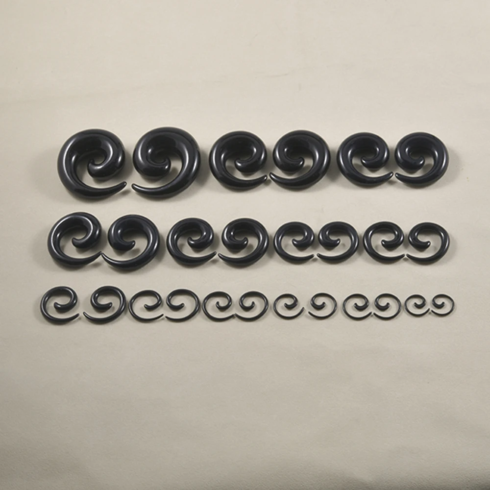 1Pair Acrylic Black Ear Spiral Expander Ear Plugs Spiral Ear-Piercing Stretcher Body Jewelry 1.2mm-24mm Piercing Jewelry
