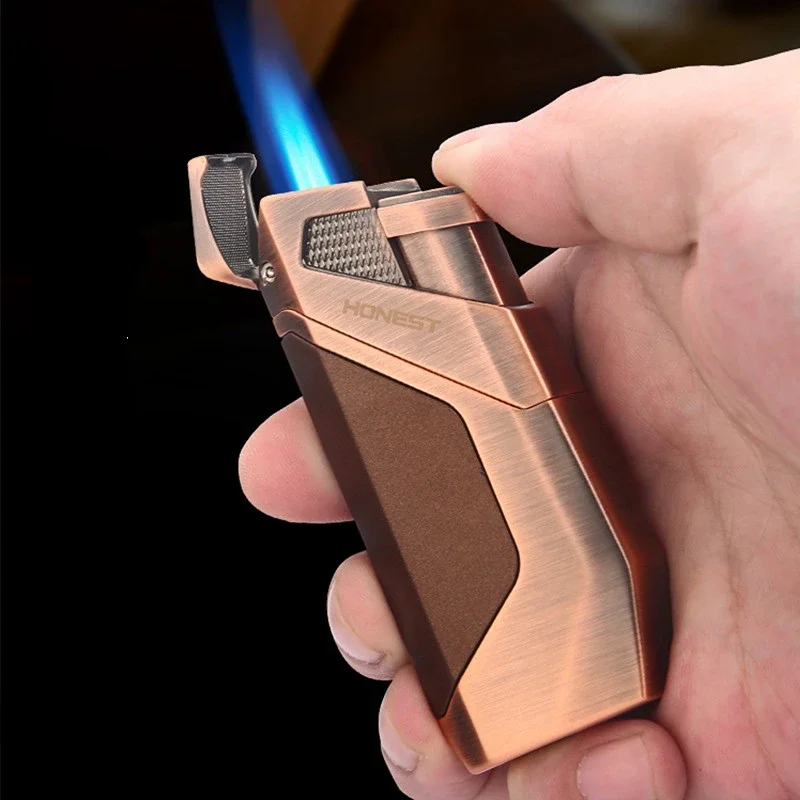 

HONEST Matal Windproof Cigar Lighter 2 Jet Torch Blue Flame Gas Butane Cigarette Accessories Smoking Tool for Cigar Man