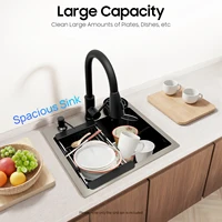 Multi-functional Kitchen Sink with Retractable Faucet, Soap Dispenser and Drip Basket Black Stainless Steel Sink 3 Specification 4