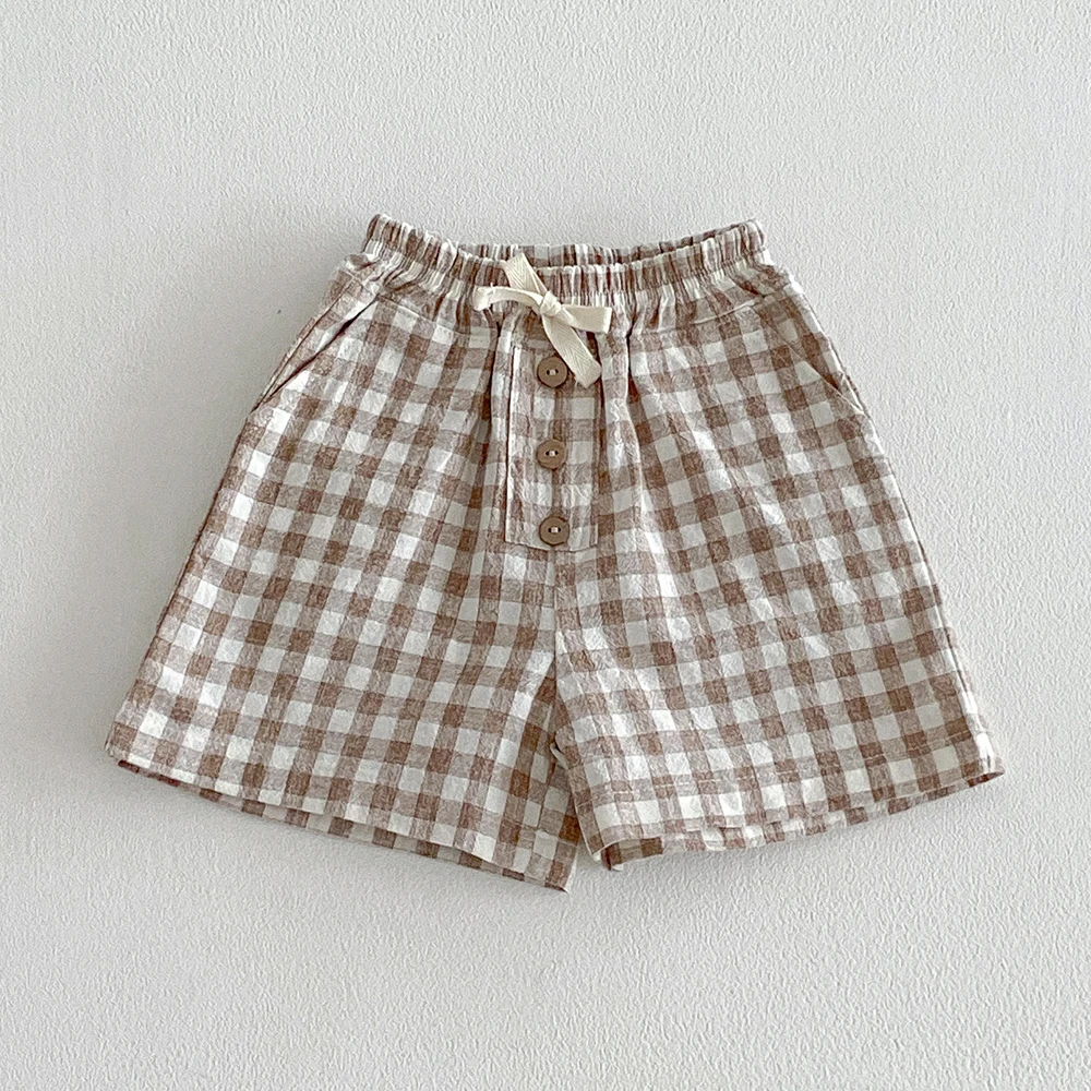 Ropa para Niños, Pantalones Cortos de Lino y Algodón para Niños, Pantalones Cortos a Cuadros de Verano para Niños Pequeñ