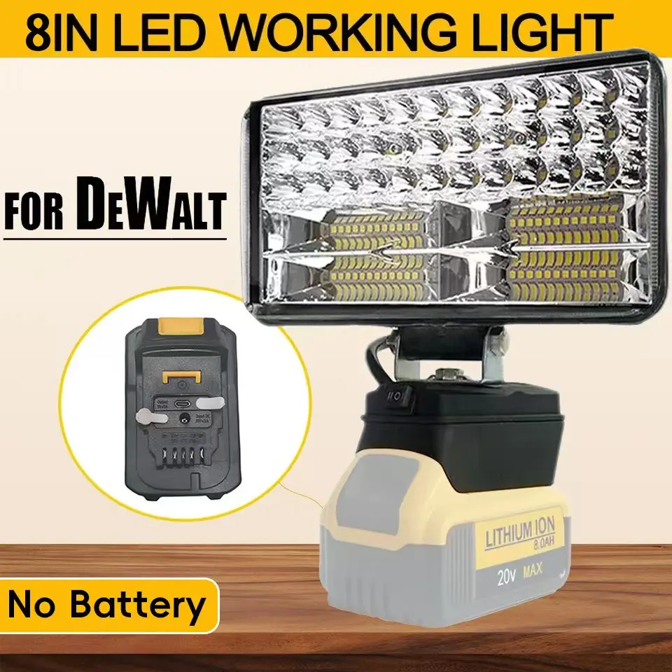 Portable Spotlights Cordless Outdoor Work Fishing Handheld Emergency Tool Light 3/4/5/8Inch Led Light Fit Dewalt 18V Battery