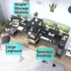 Two Person Computer Desk with Storage Shelves, 109 inches Extra Long Double Workstation Desk with Printer Shelf 3