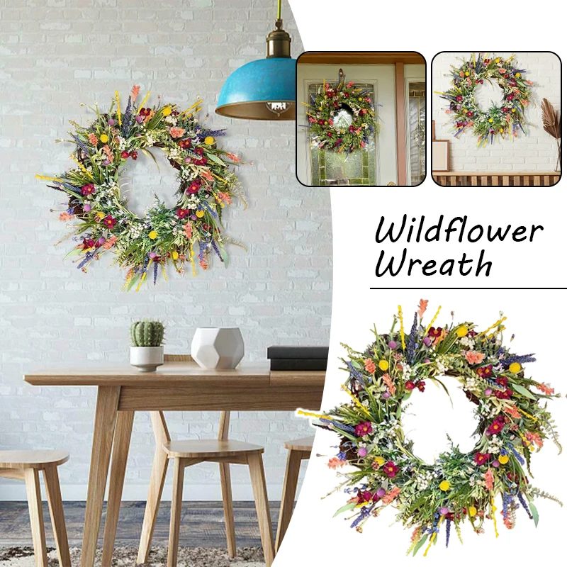 35cm Artificial Flower Wreath Wildflower Garland Buttercup Fresh