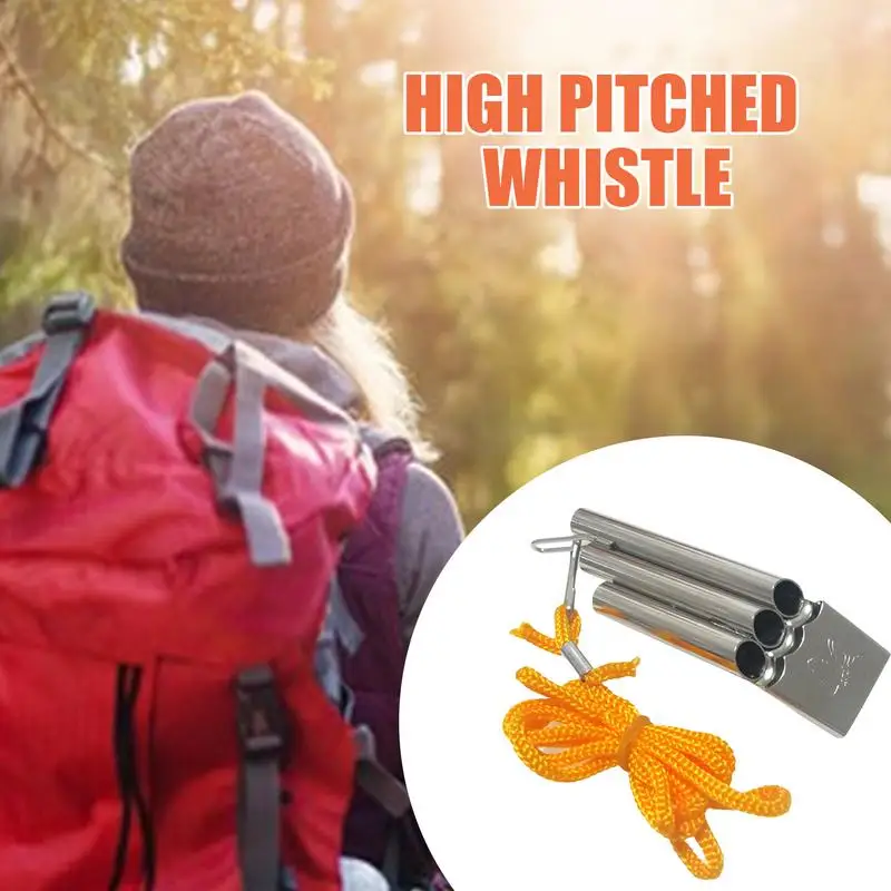 Stainless Steel Whistles Referee Sport High Pitch Three Tubes Whistle With Rope Soccer Football Basketball Sports Games Tool