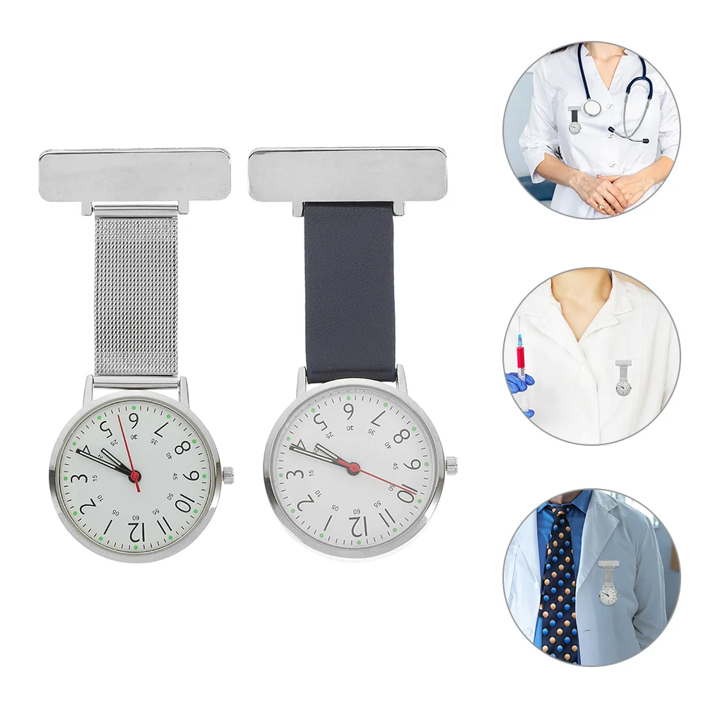 

2 Pcs Doctor Chest Chart Pocket Watch Nurse for Portable Watches Lapel Women Metal