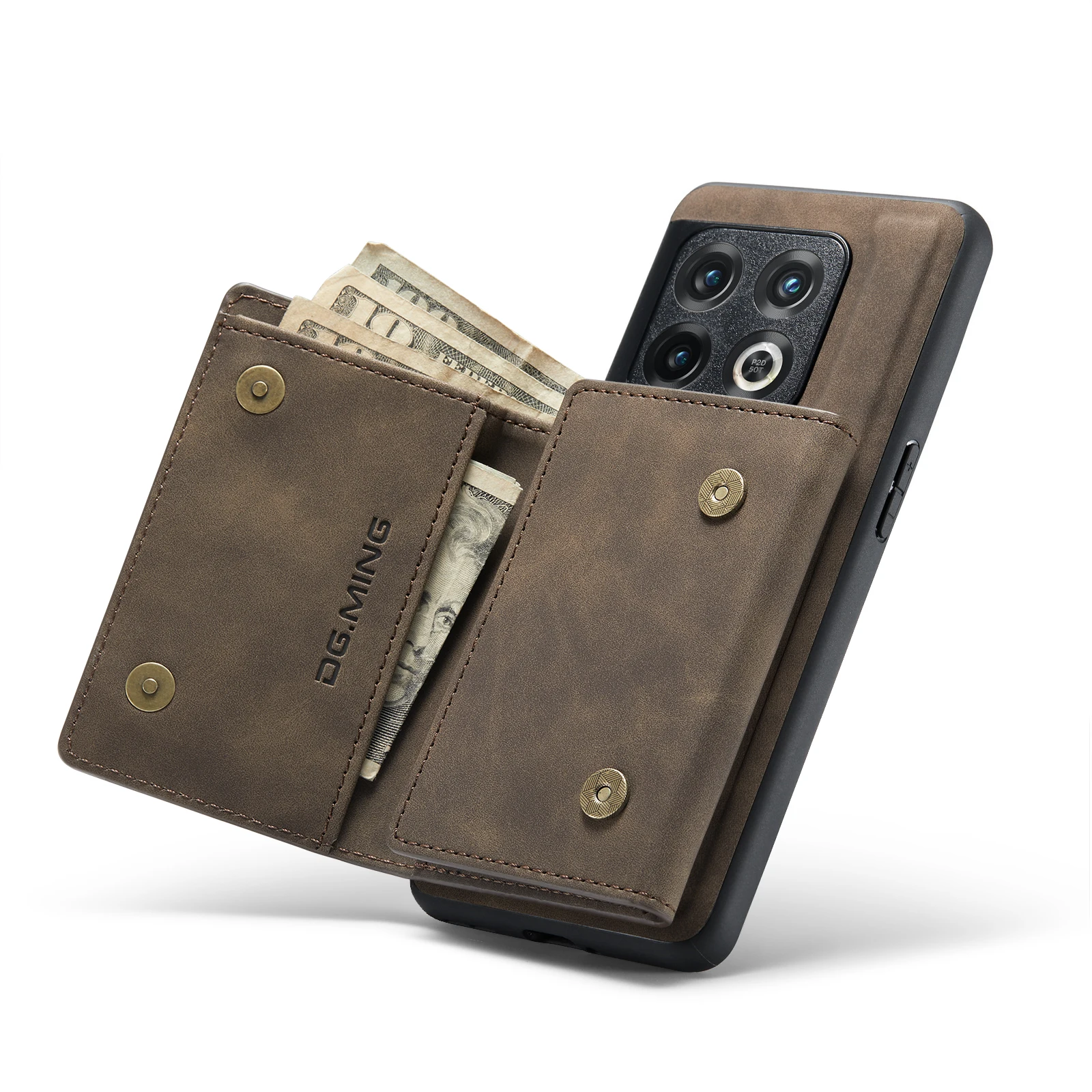 DG.MING Vintage 2in1 Magnetic Detachable Leather Wallet Zipper Case for OnePlus 11 10 Pro ACE 9 Card Slots Holder Back Cover