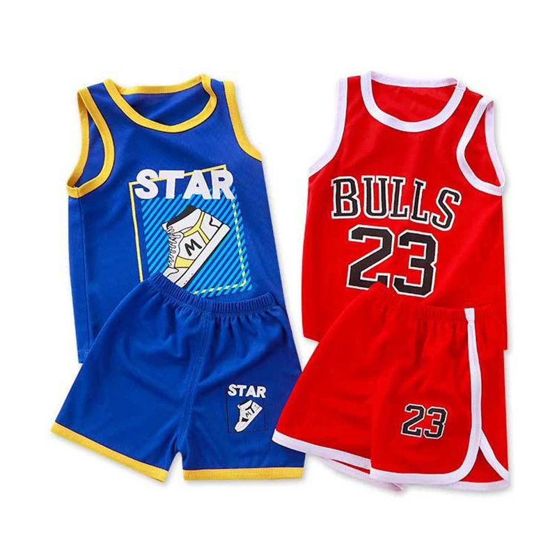Summer Boys Girl Sports Clothes Suit Basketball New Children's Fashion Leisure LettersT-shirt 2pcs Set Kids Tracksuits