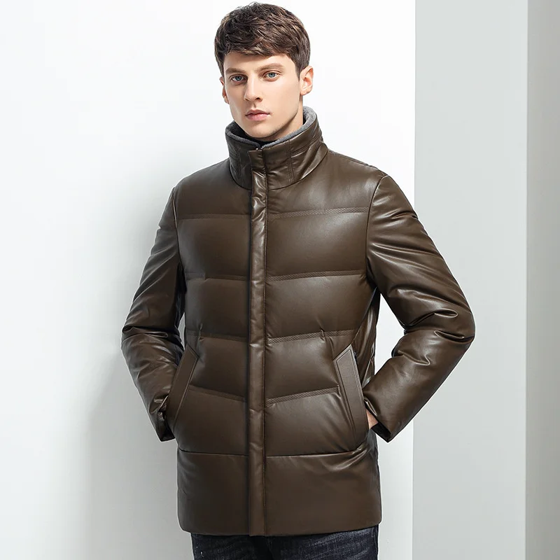 

90% Quality Brand White Top Duck Down Jacket Men's Business Casual Lapel Bright Leather Warm Winter Jackets