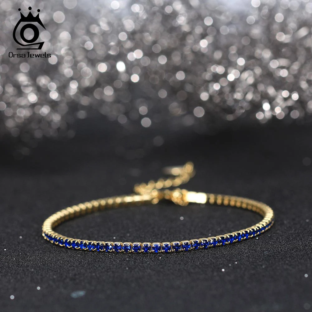 ORSA JEWELS Authentic 14K Gold Tennis Chain Bracelet Fashion 2mm AAAA CZ Bazel Setting Tennis Bracelet Jewelry for Women SB191